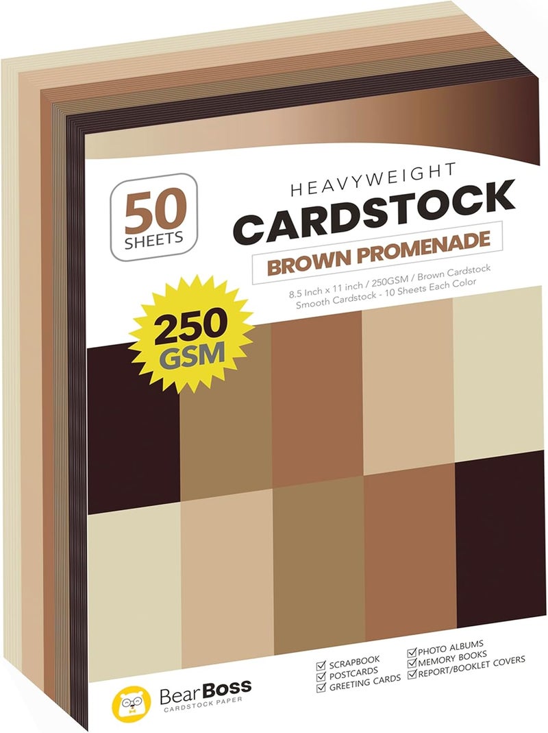 BearBoss Brown Cardstock Paper 8.5x11 50 Sheets, Heavyweight 92lb Cover for Crafts DIY Cards Making - Image 1